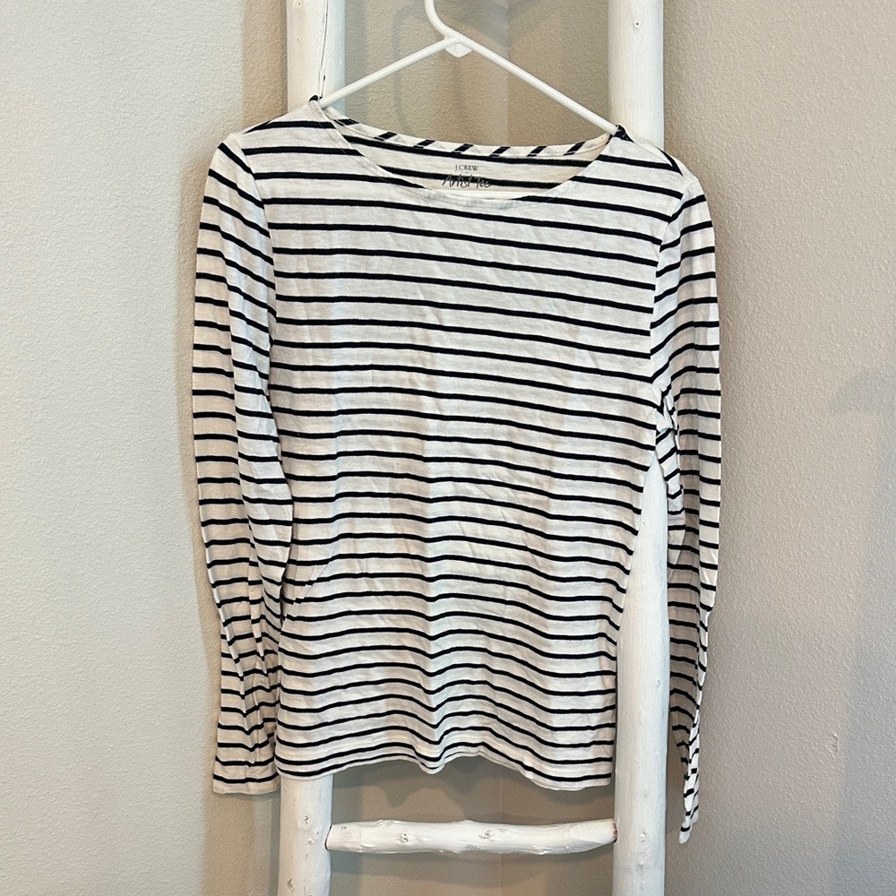 J. Crew Black and White Striped Long Sleeve Tee